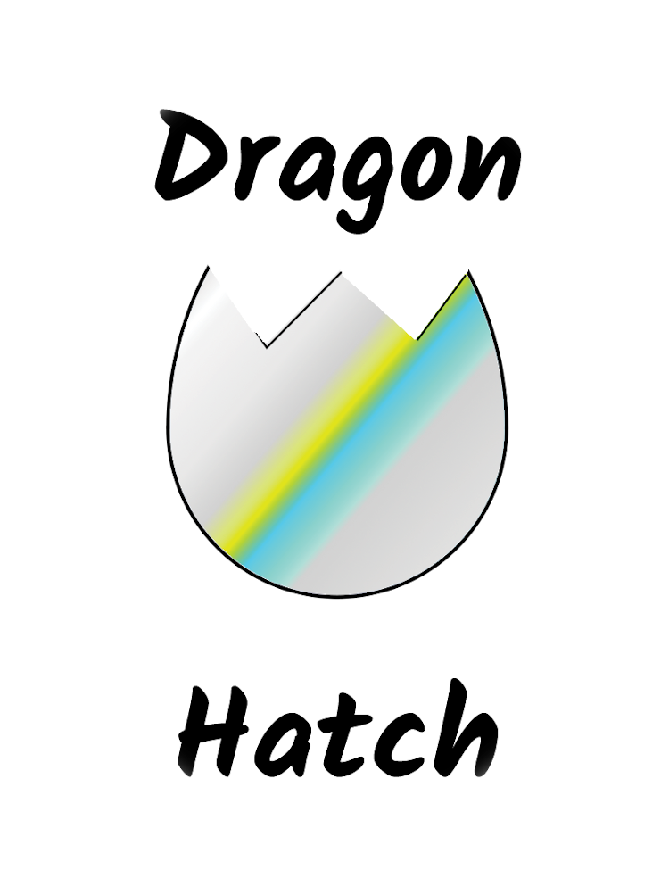A stylized broken eggshell with the words "Dragon Hatch" in friendly letters